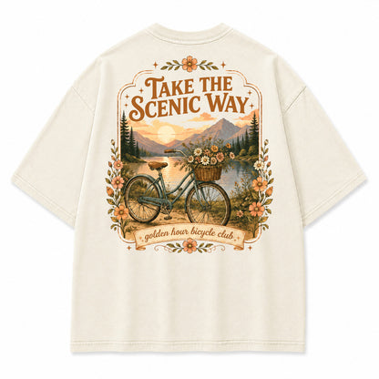 Golden Hour Bicycle Lake Graphic T-Shirt