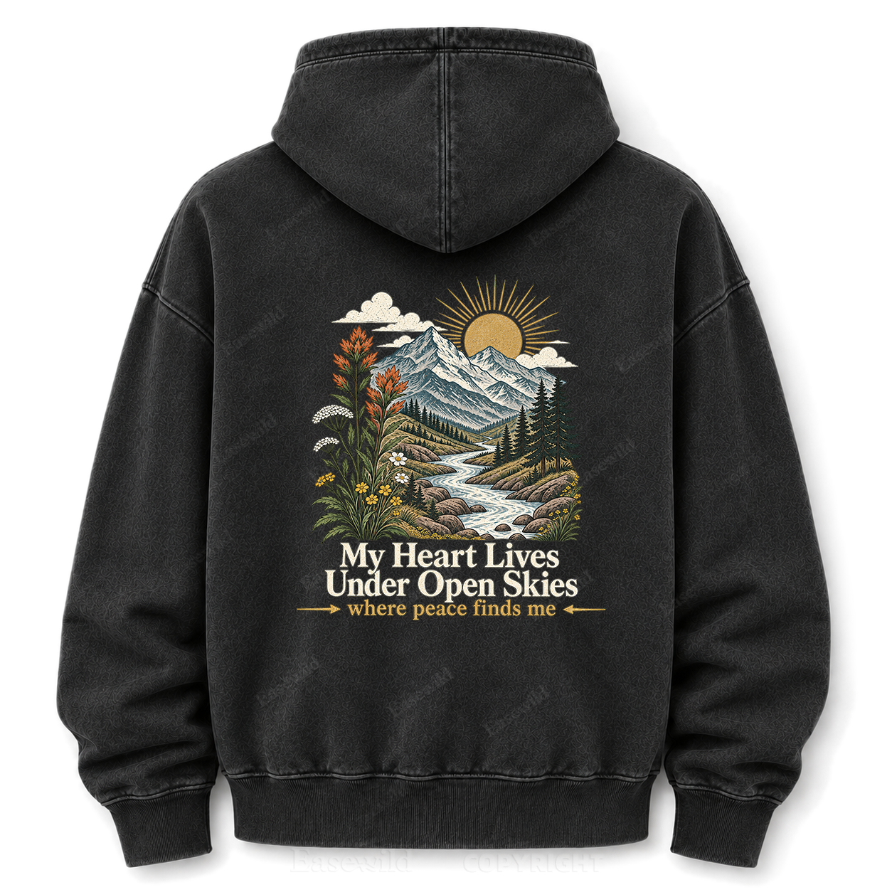 Where Peace Finds Me Vintage Mountain Washed Graphic Hoodie
