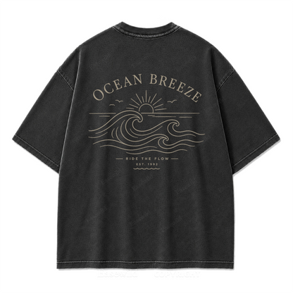 Ocean Breeze Ride The Flow Graphic Washed T-Shirt