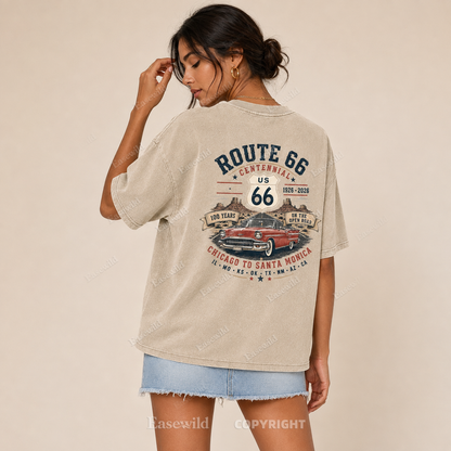 Route 66 Centennial Vintage Car Washed Back Print Tee