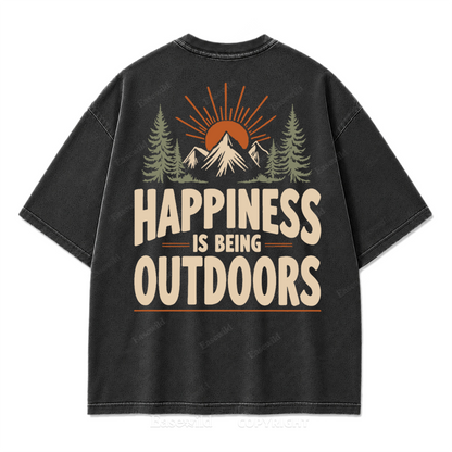 Happiness Lives Outside Washed Print Tee