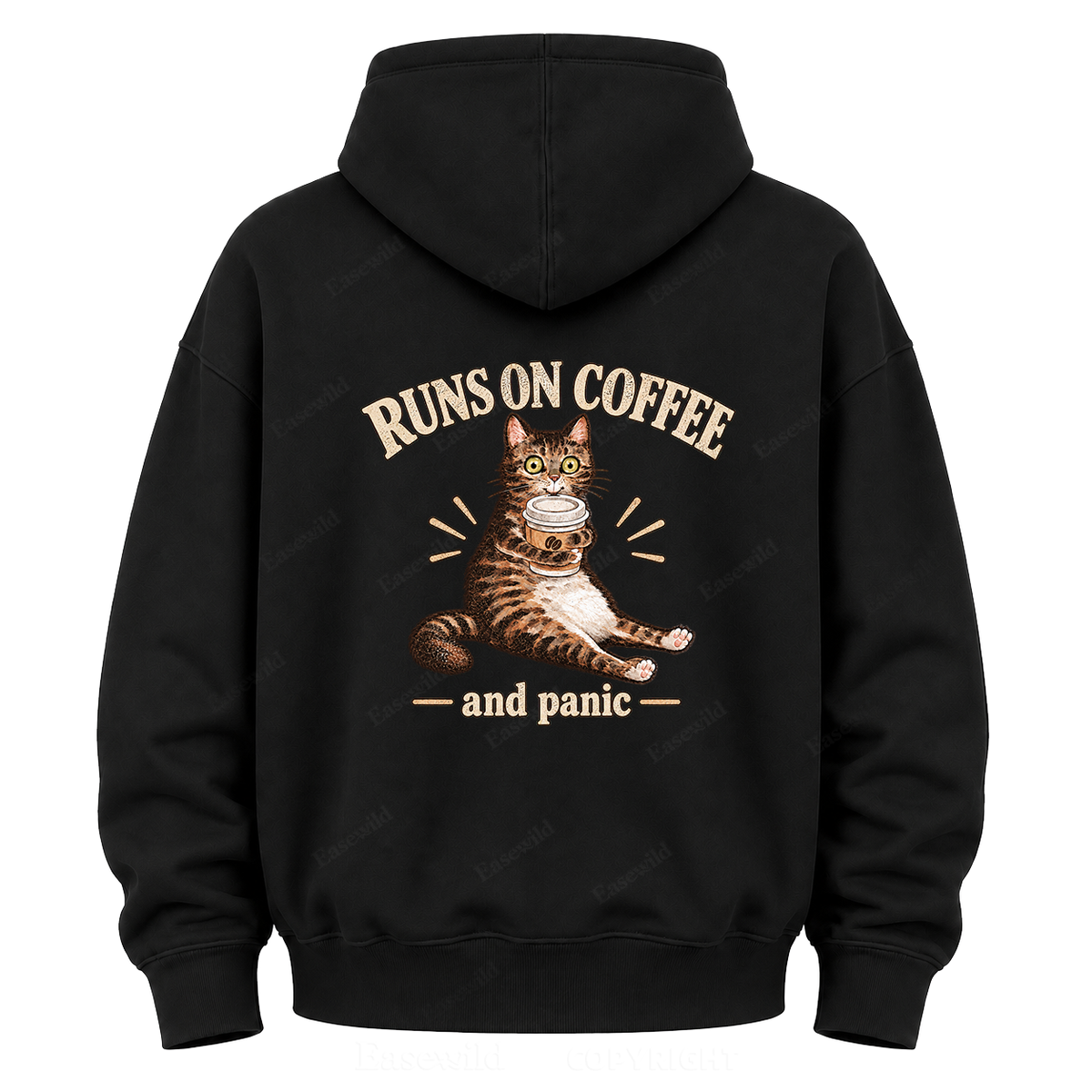 Runs On Coffee And Panic Tabby Cat Graphic Hoodie