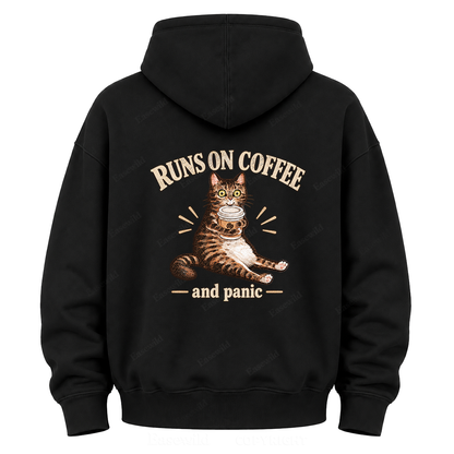 Runs On Coffee And Panic Tabby Cat Graphic Hoodie