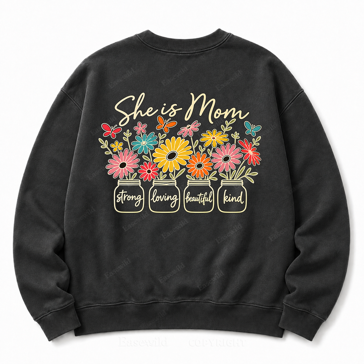 She Is Mom Floral Washed Graphic Sweatshirt