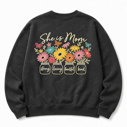 She Is Mom Floral Washed Graphic Sweatshirt