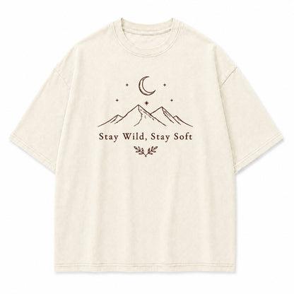 Stay Wild Stay Soft Mountain Moon Graphic T-Shirt