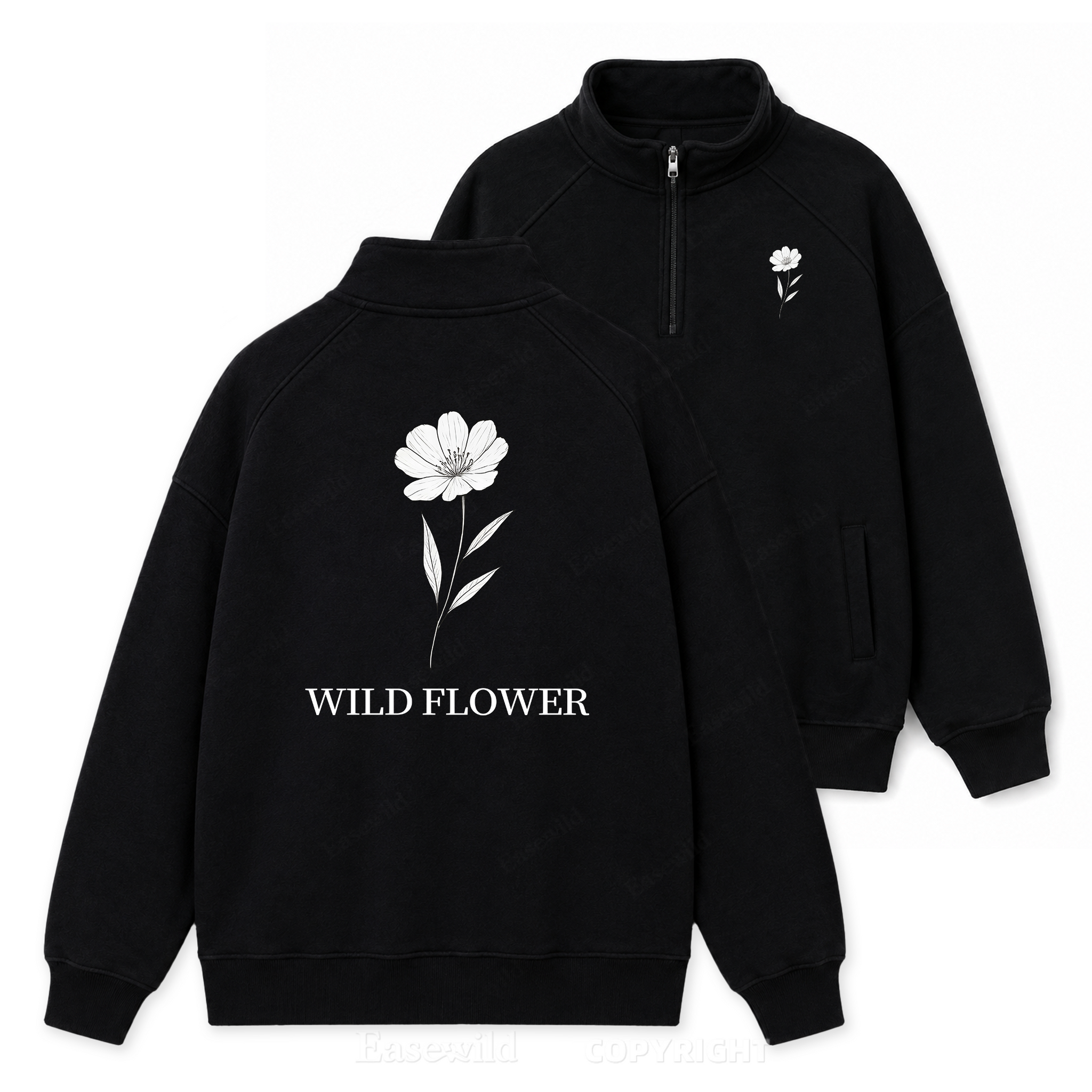 Wild Flower Delicate Bloom Zip Pullover Sweatshirt