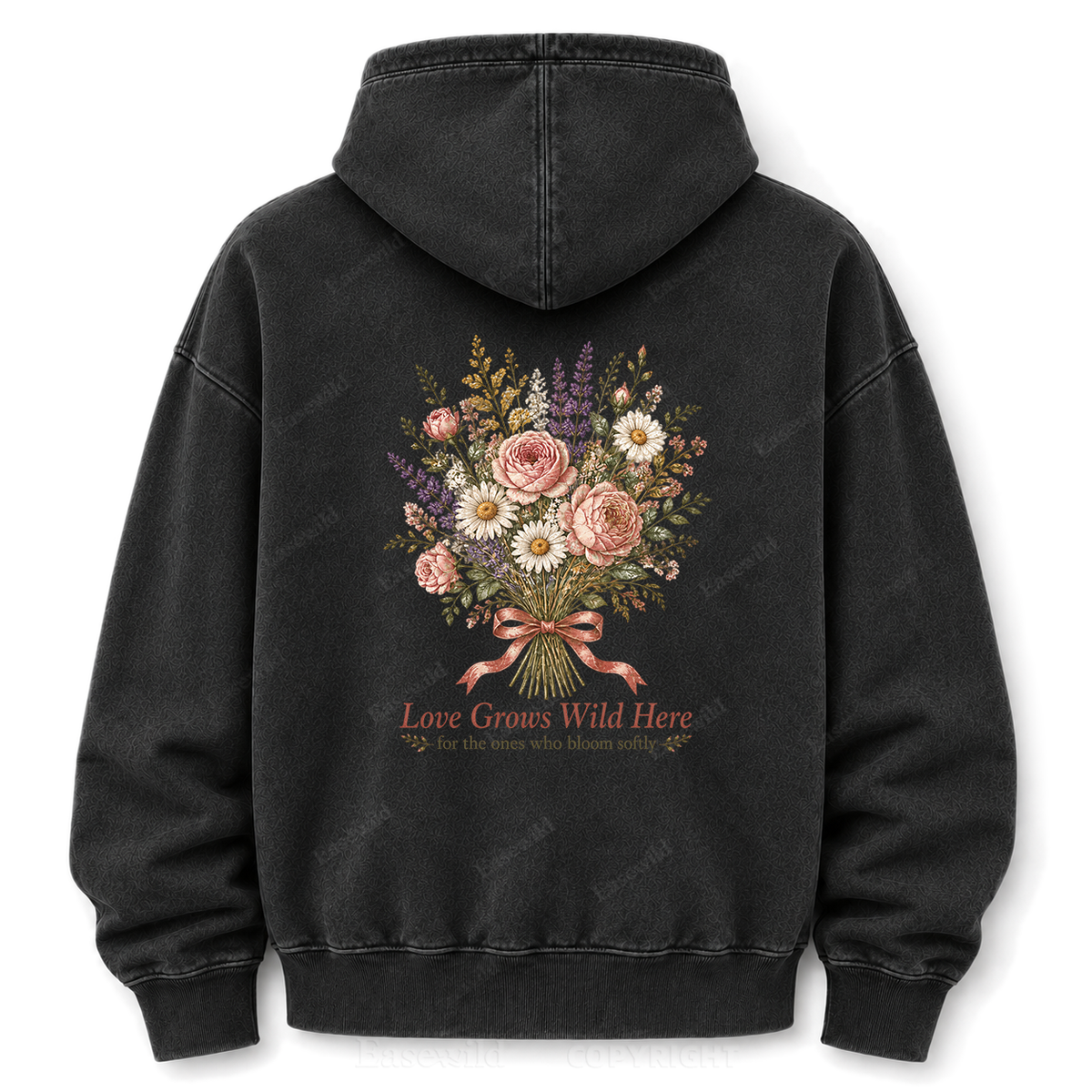 Love Grows Wild Here Vintage Floral Washed Graphic Hoodie