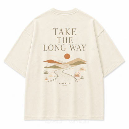 Take the Long Way Washed Back Print Tee