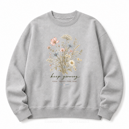 Keep Growing Front Graphic Washed Crewneck