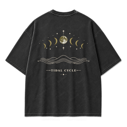 Tidal Cycle Moon Phase Washed Print T-Shirt
