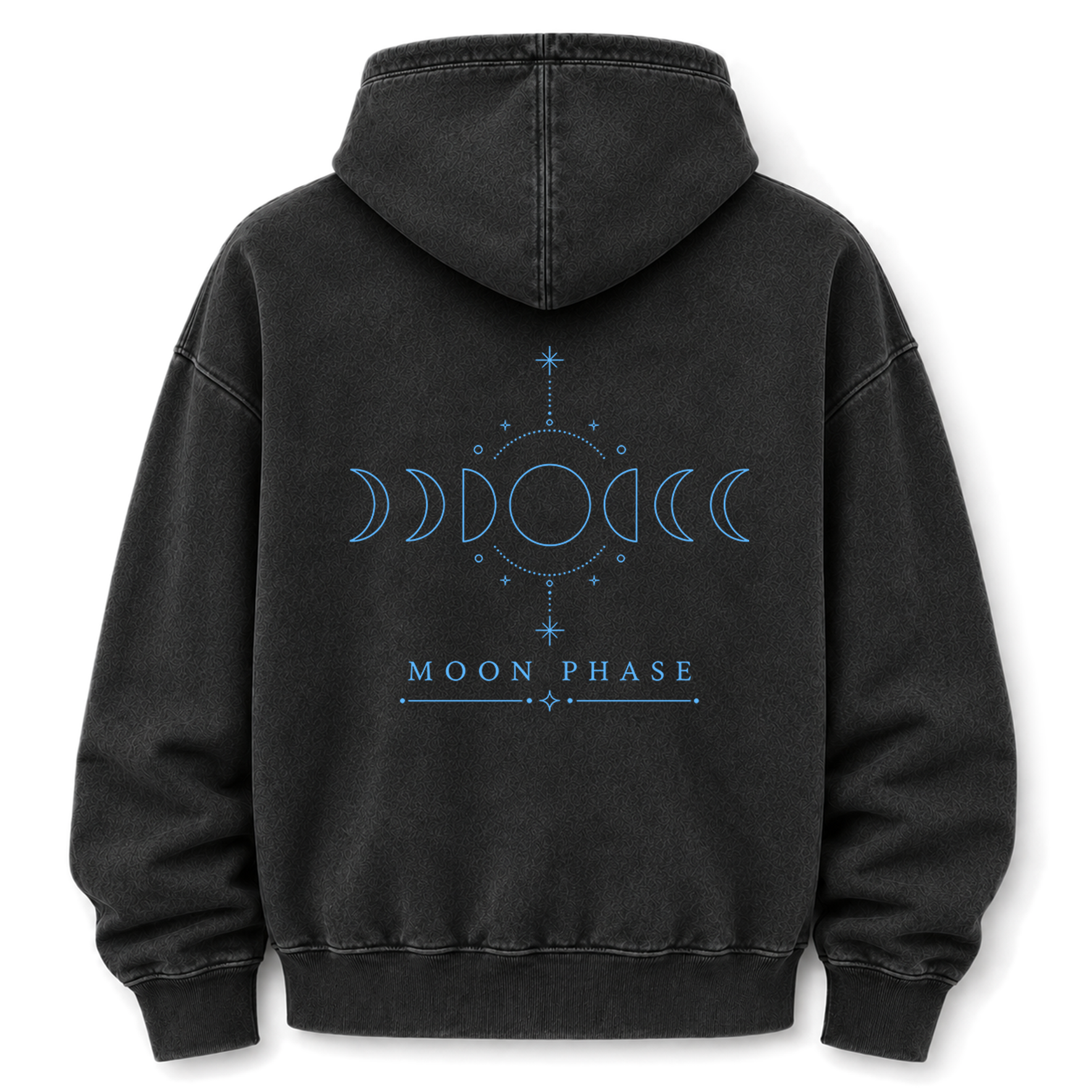 Hoodie mit Mondphasen-Himmelsgrafik und Washed-Effekt