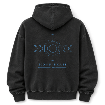 Hoodie mit Mondphasen-Himmelsgrafik und Washed-Effekt