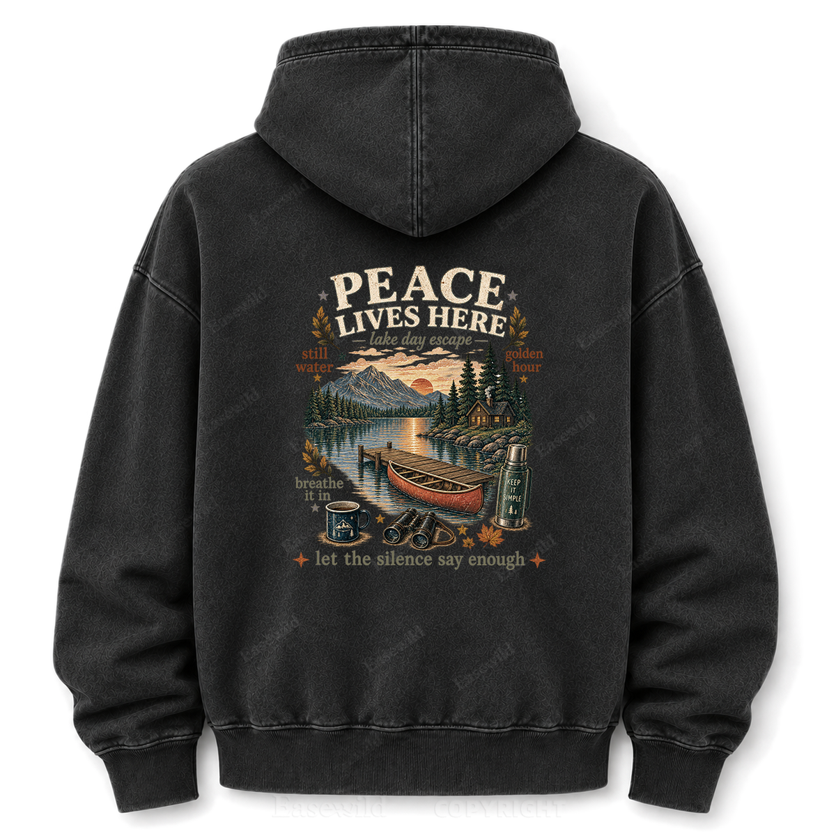 Peace Lives Here Lake Escape Washed Graphic Hoodie
