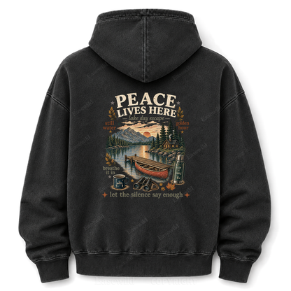 Peace Lives Here Lake Escape Washed Graphic Hoodie