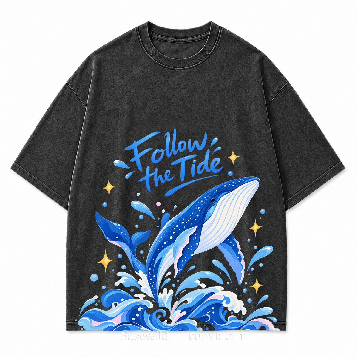 "Follow the Tide" Whale & Ocean Washed Graphic T-Shirt