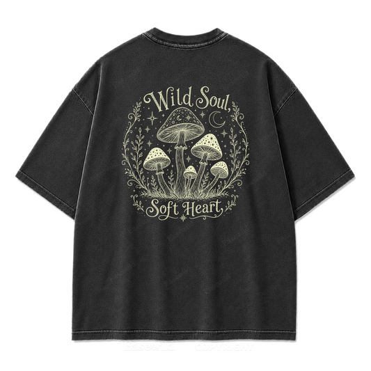 Wild Soul Soft Heart Mushroom Washed Print Tee
