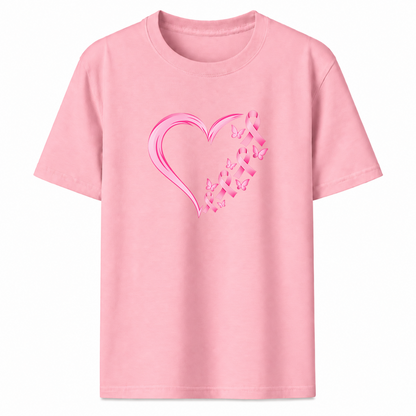 Pink Ribbon Heart Graphic T-Shirt
