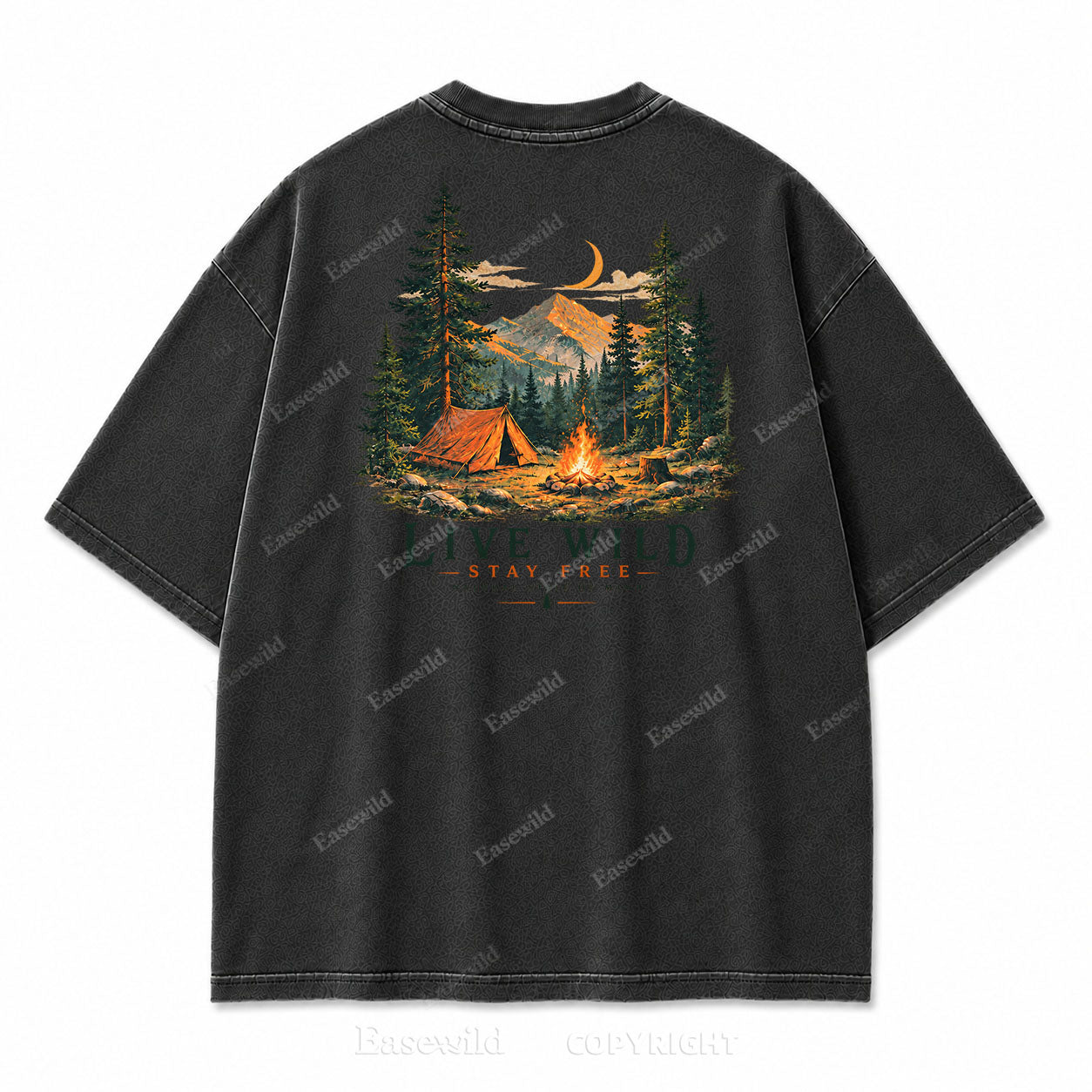 Live Wild Stay Free Vintage Camping PrintTee