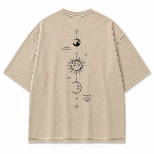 Spiritual Consciousness Sun & Moon Washed Back Print Tee