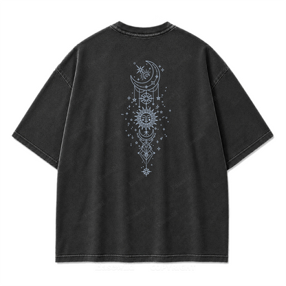 Himmlische Harmonie Sonne Mond Washed Print T-Shirt