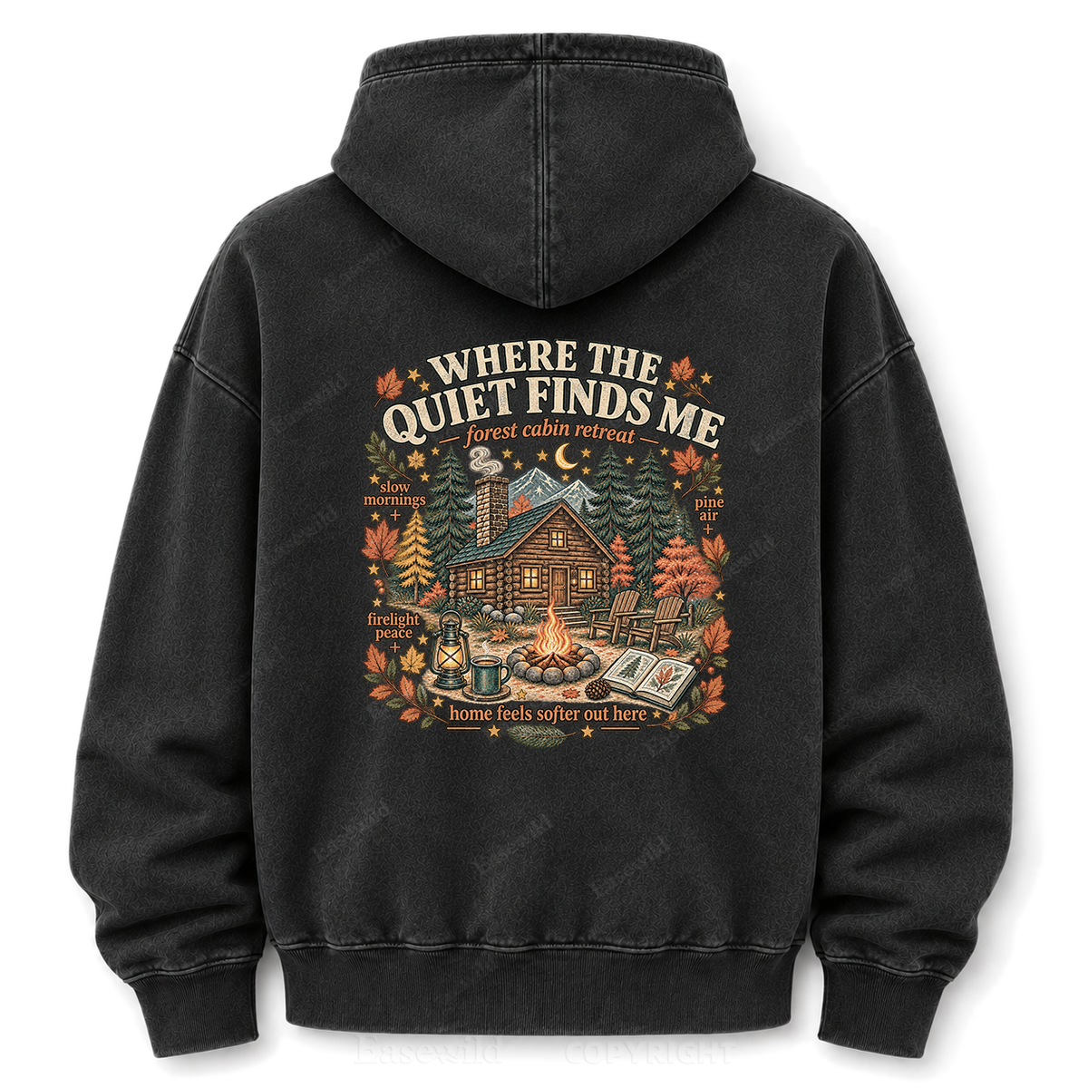 Where the Quiet Finds Me Cabin Washed Graphic Hoodie