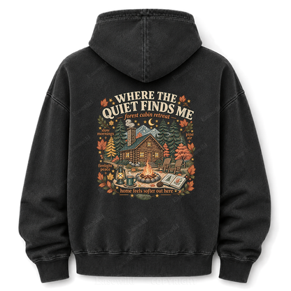 Where the Quiet Finds Me Cabin Washed Graphic Hoodie