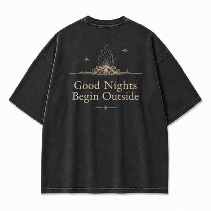 Good Nights Begin Outside Minimalist Campfire Tee