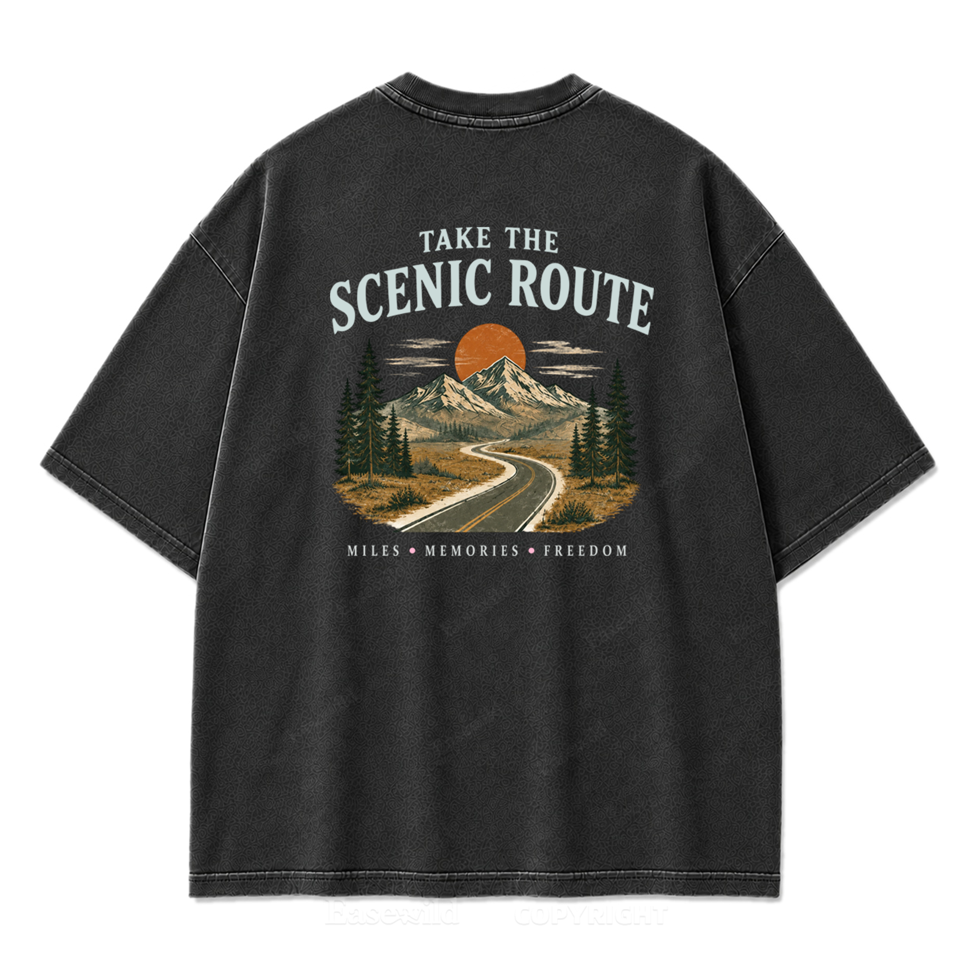 T-Shirt mit gewaschenem Print „Wo die Panoramaroute Meilen in Erinnerungen verwandelt“