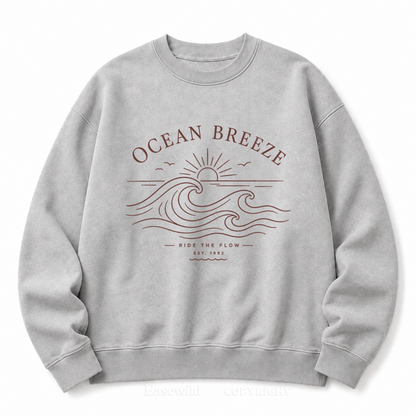 Ocean Breeze Front Graphic Washed Crewneck