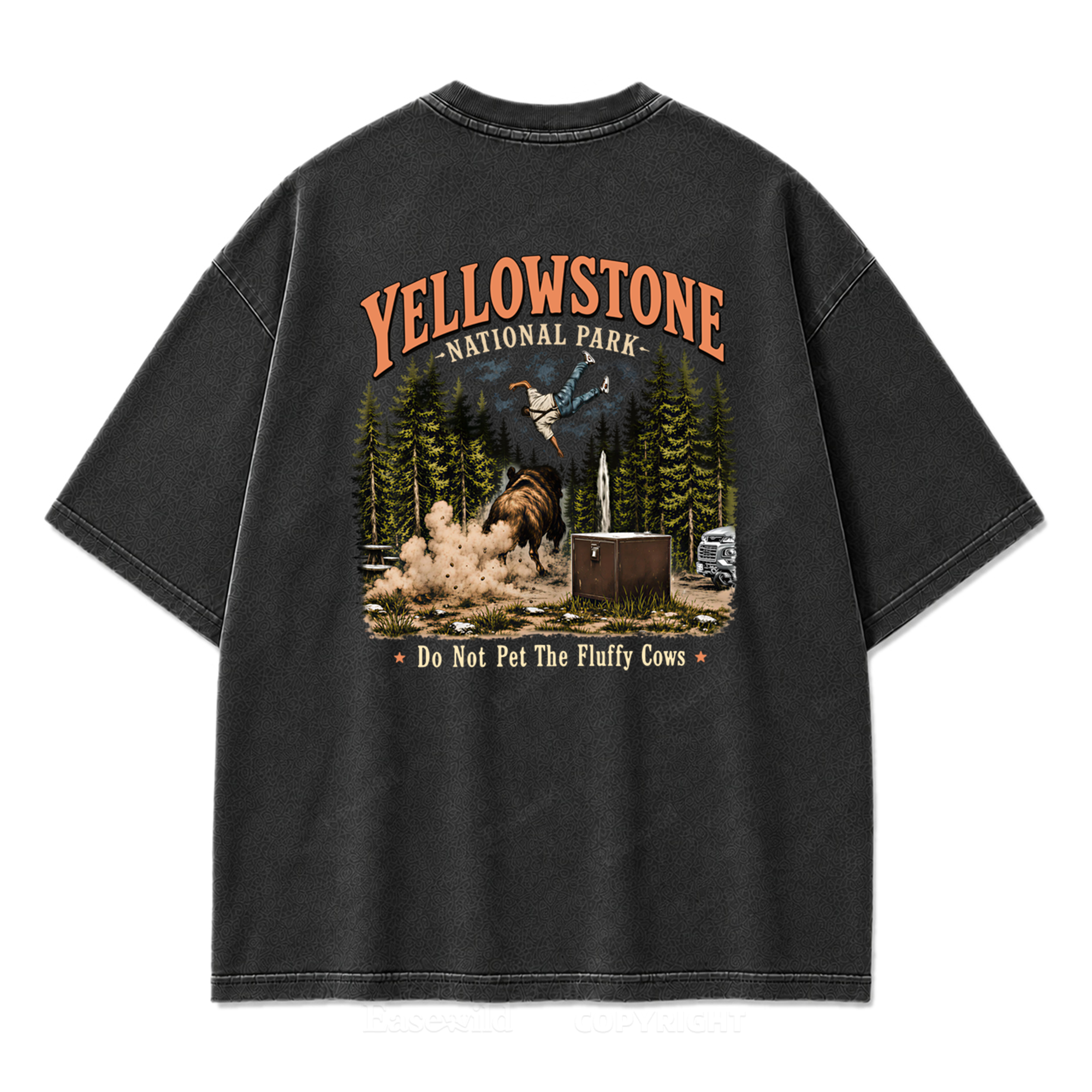 Yellowstone National Park Fluffy Cows Graphic Washed T-Shirt
