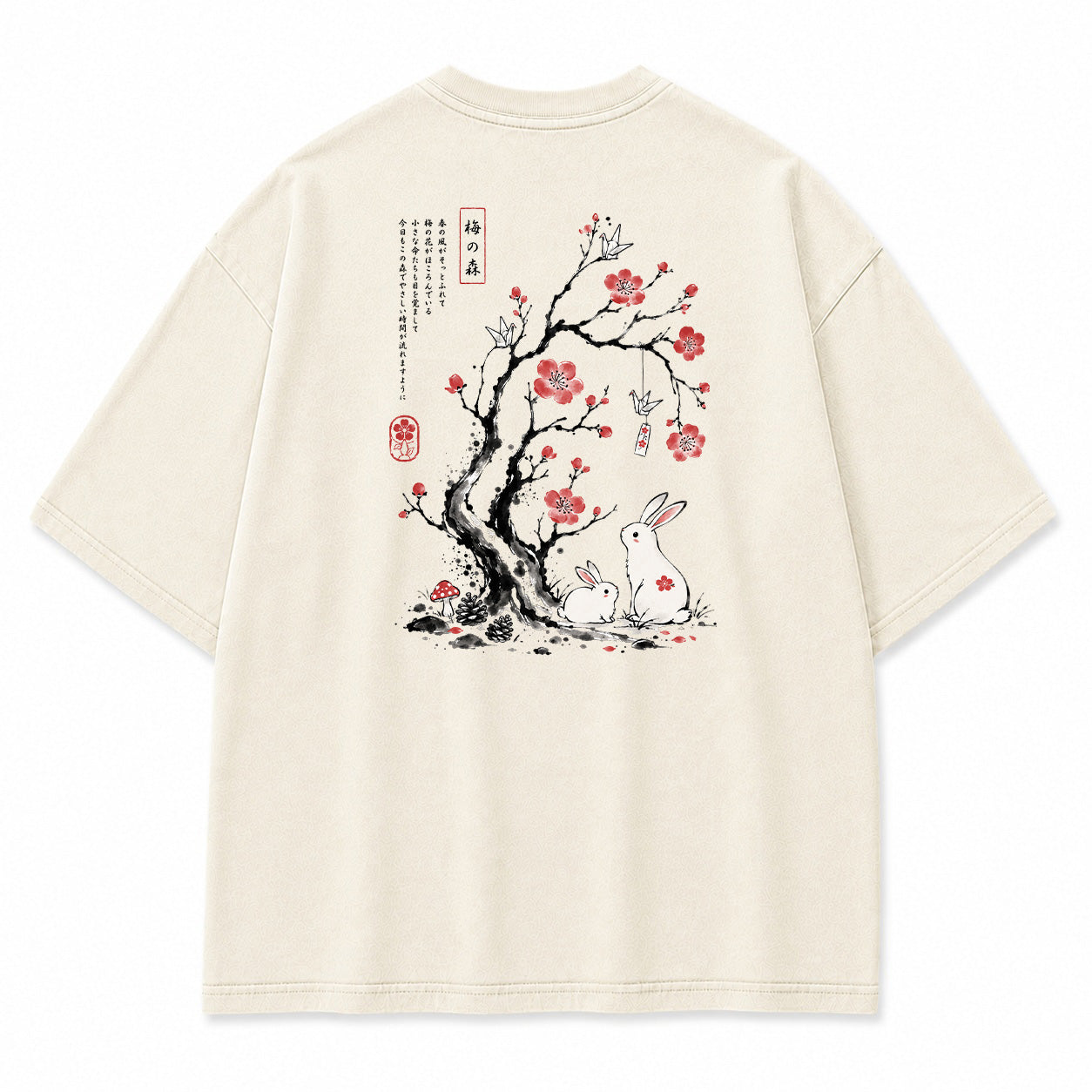 Japanese Plum Blossom Rabbit Graphic T-Shirt