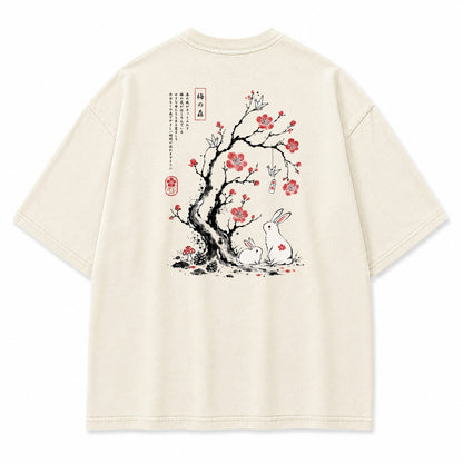 Japanese Plum Blossom Rabbit Graphic T-Shirt