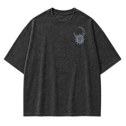 Himmlische Harmonie Sonne Mond Washed Print T-Shirt