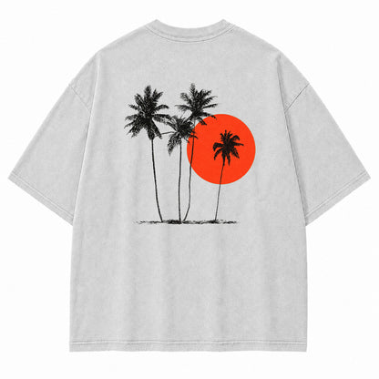 Crimson Palm Sunset Graphic T-Shirt