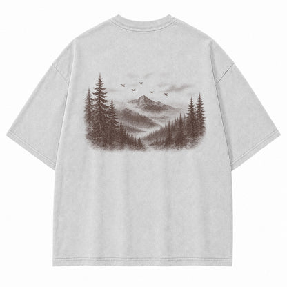 Through the Mist Pine Forest Graphic T-Shirt