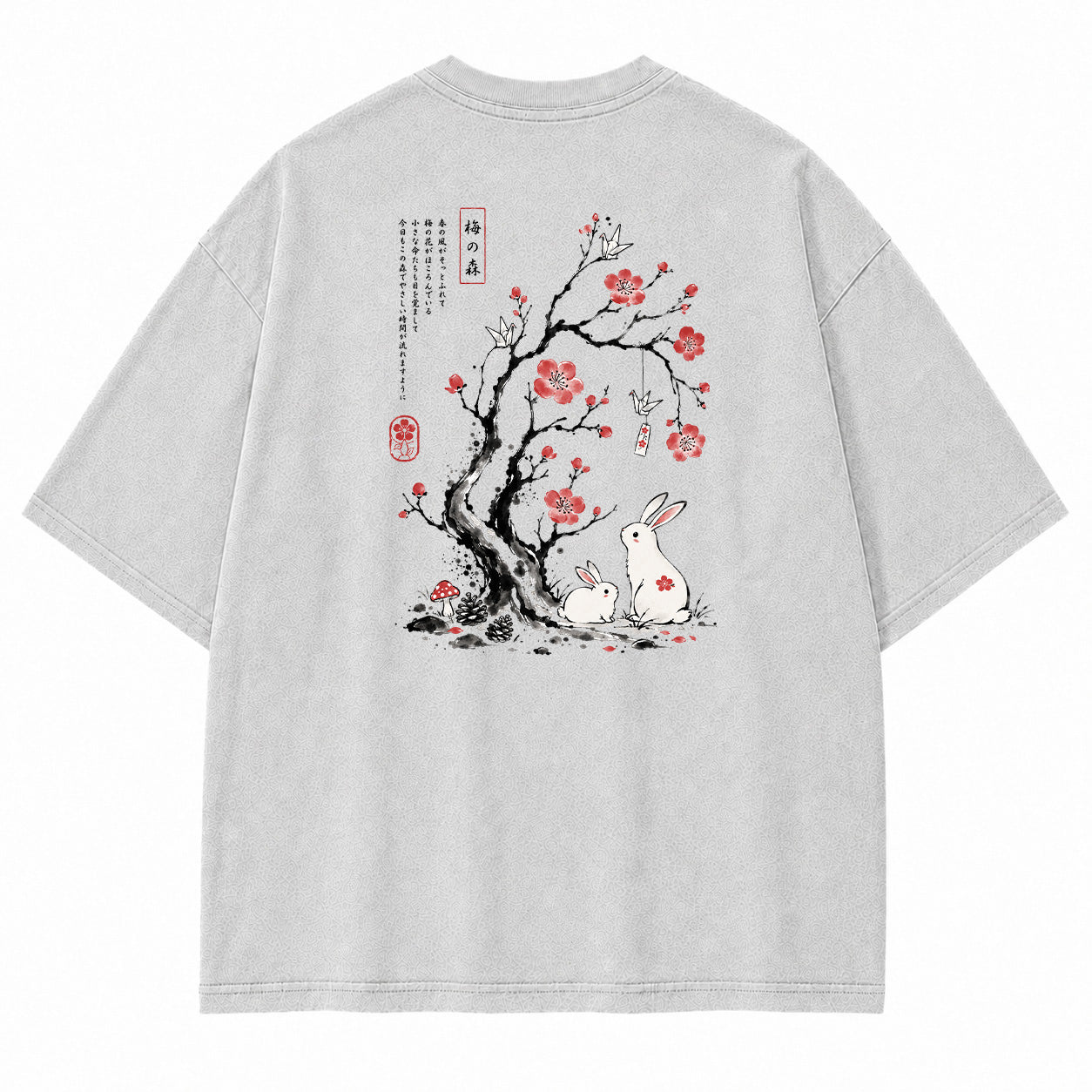 Japanese Plum Blossom Rabbit Graphic T-Shirt