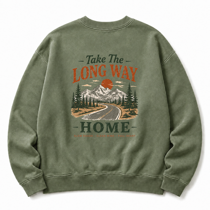 Take The Long Way Home Washed Graphic Sweatshirt