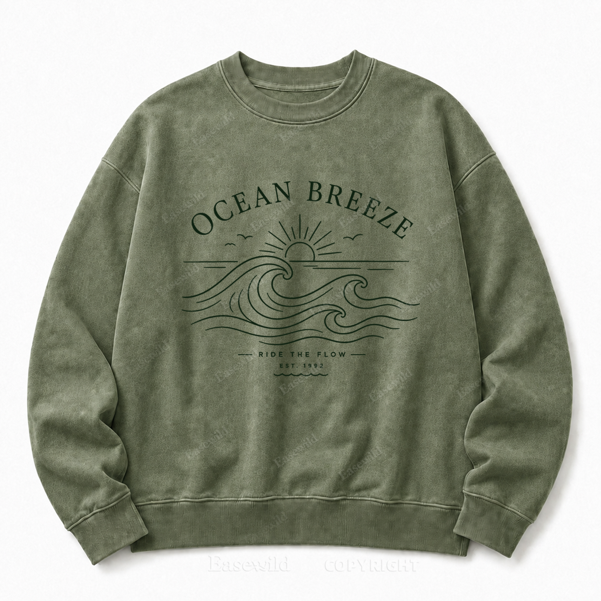 Ocean Breeze Front Graphic Washed Crewneck