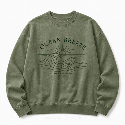 Ocean Breeze Front Graphic Washed Crewneck