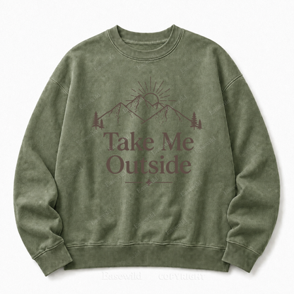 Take Me Outside Front Graphic Washed Crewneck