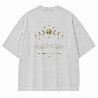 Tidal Cycle Moon Phase Washed Back Print Tee