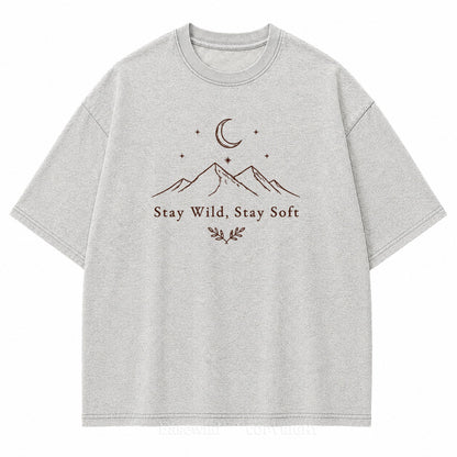Stay Wild Stay Soft Mountain Moon Washed Print Tee