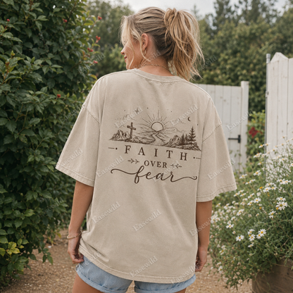 Faith Over Fear Washed Back Print Tee