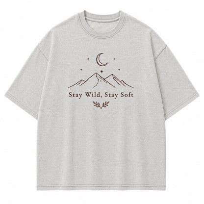 Stay Wild Stay Soft Mountain Moon Graphic T-Shirt