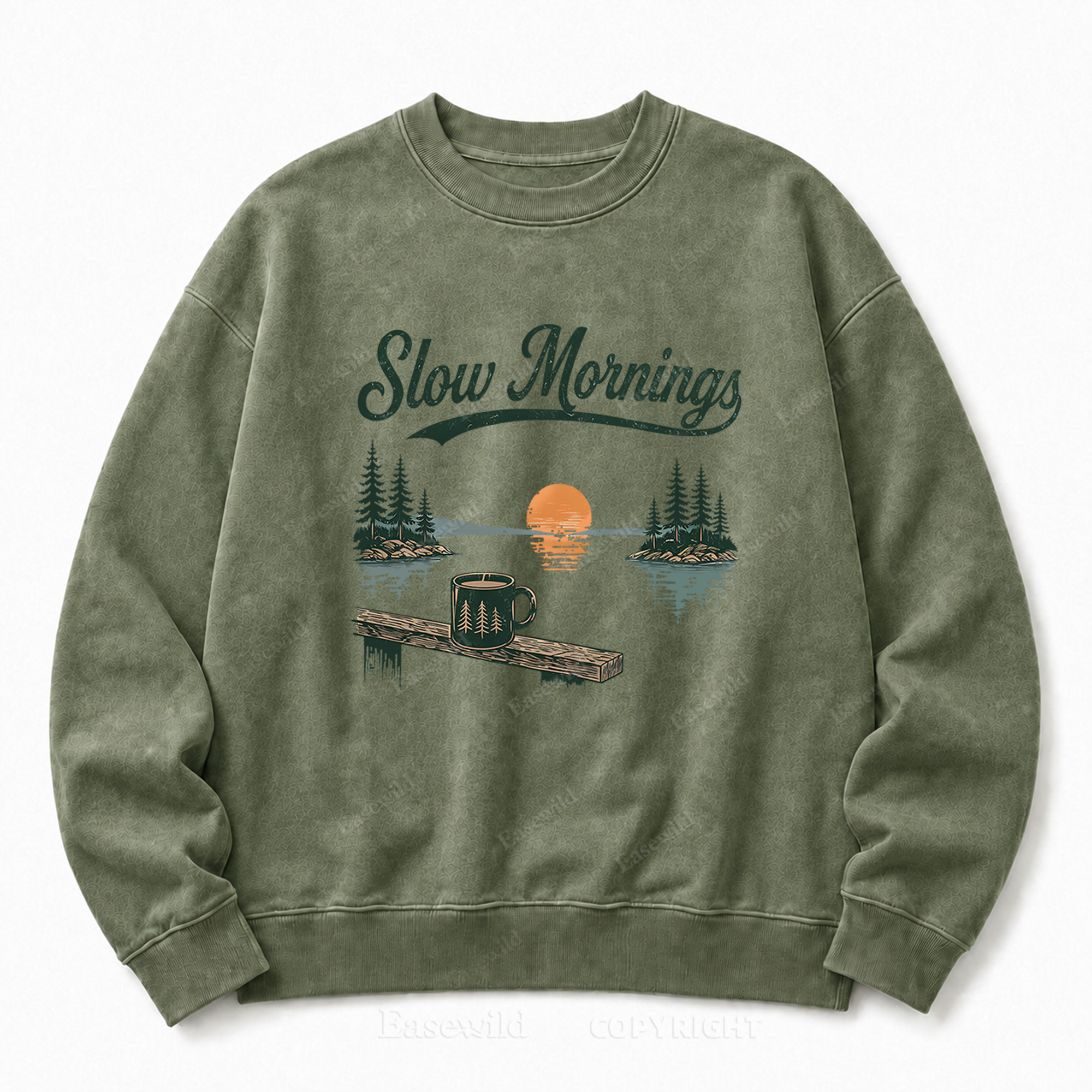 Slow Mornings Front Graphic Washed Crewneck