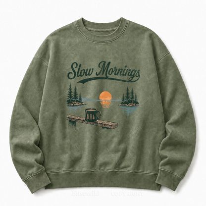 Slow Mornings Front Graphic Washed Crewneck