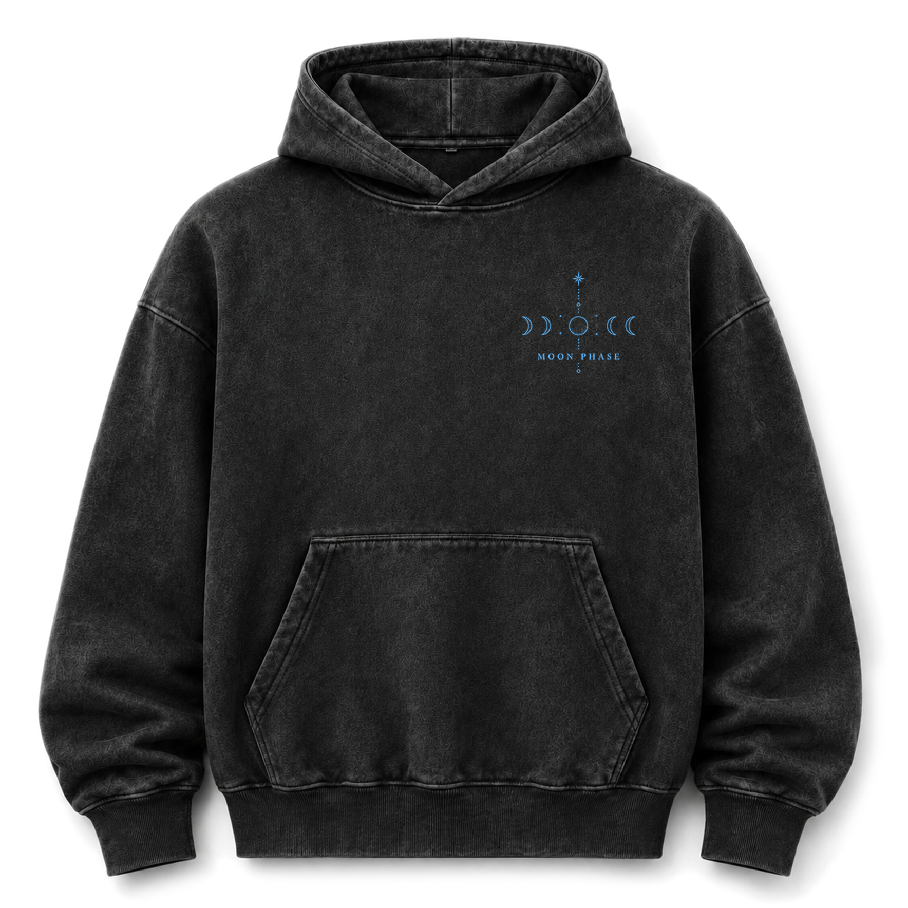 Hoodie mit Mondphasen-Himmelsgrafik und Washed-Effekt