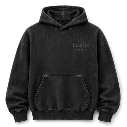 Hoodie mit Mondphasen-Himmelsgrafik und Washed-Effekt