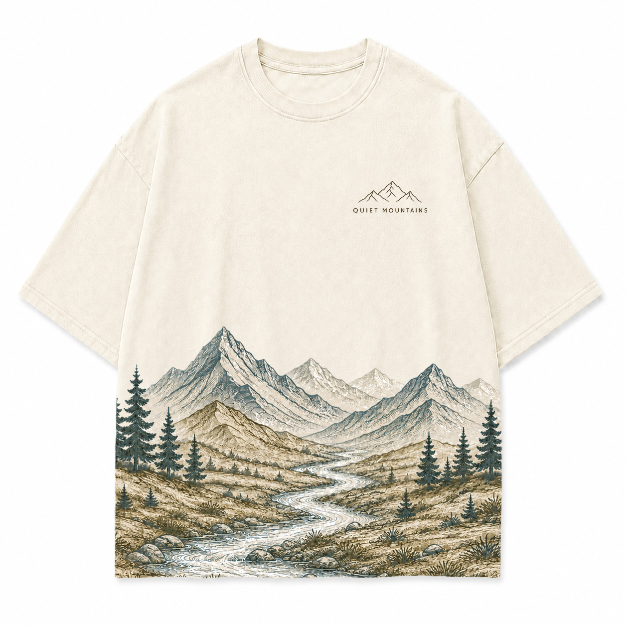 Quiet Mountains River Landscape Scenic Hem Tee